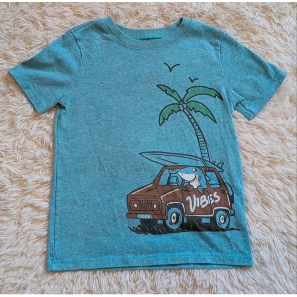 Garanimals Boys Size 3T Surfing Shark Beach Vibes Blue Shirt